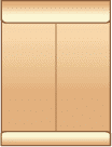 An image of a brown envelope on a white background, featuring an Envelope Size Guide.