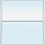 A white envelope with a light blue background and an envelope size guide.
