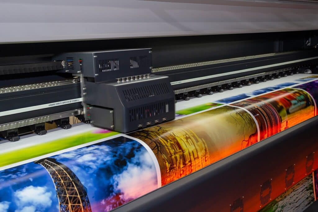 Custom vinyl printing machine in operation
